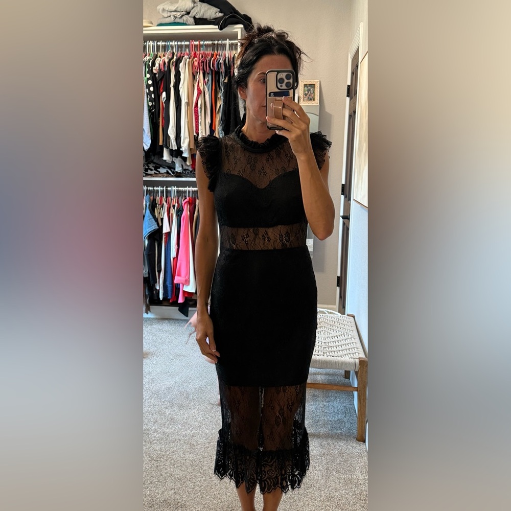 Vici + Gina Black Lace Ruffle Dress M